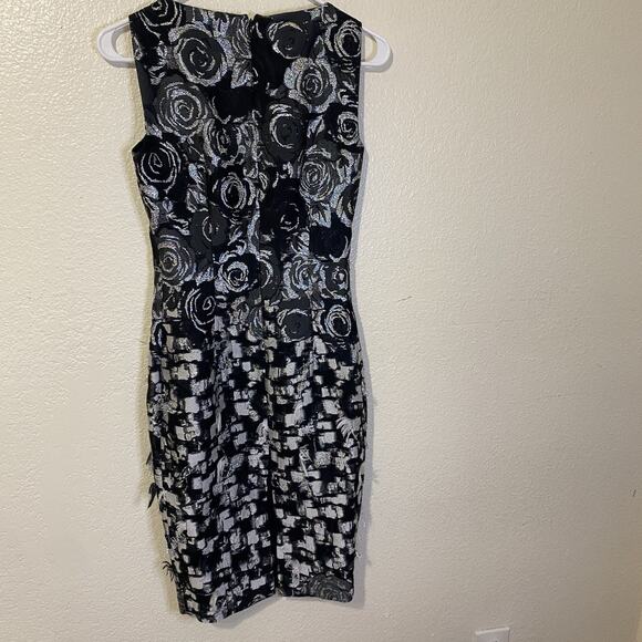 ST JOHN COUTURE Suit Dress Black Caviar & Silk Metallic Silver Rose Sheath Sz‎ 0 - Picture 7 of 11